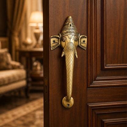 Ganesha Brass Door Handle for Main Door – 10 Inch Antique Finish Elephant Pull Handle,  |Set-1