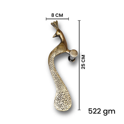 Handcrafted Brass Door Handle – Elegant Peacock Design (Left Turned)