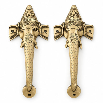 Ganesha Brass Door Handle Pair for Main Door – 10 Inch Antique Finish Elephant Pull Handle, Ethnic Indian Design for Wooden Doors, Temple Doors & Entrance | Auspicious Housewarming Gift,Set-2