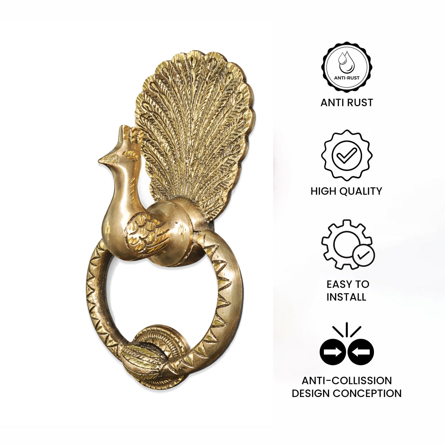 Peacock Brass Door Knocker Ring Handle for Main Door (Medium Size)| The Indian Aura