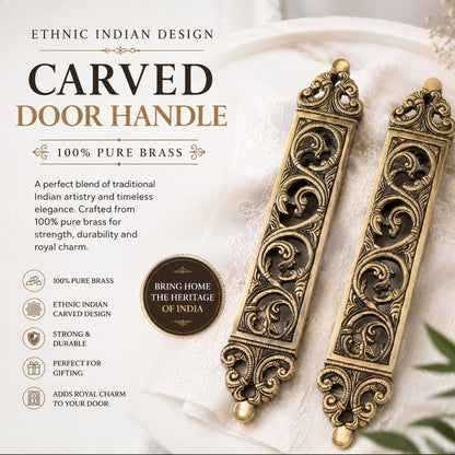 Brass Door Pull Handle for Main Door – Antique Finish Handmade Vintage Victorian Carved Filigree Design, 11 Inch / 28.7 cm Decorative Door Handle for Home,Hotel & Office Set-2