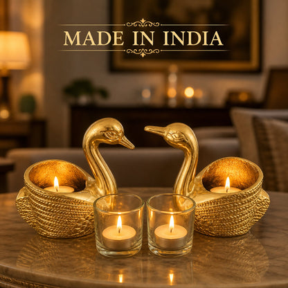 Swan Tealight Candle Holder Set for Home Decor & Dining Table (Pair) | The Indian Aura