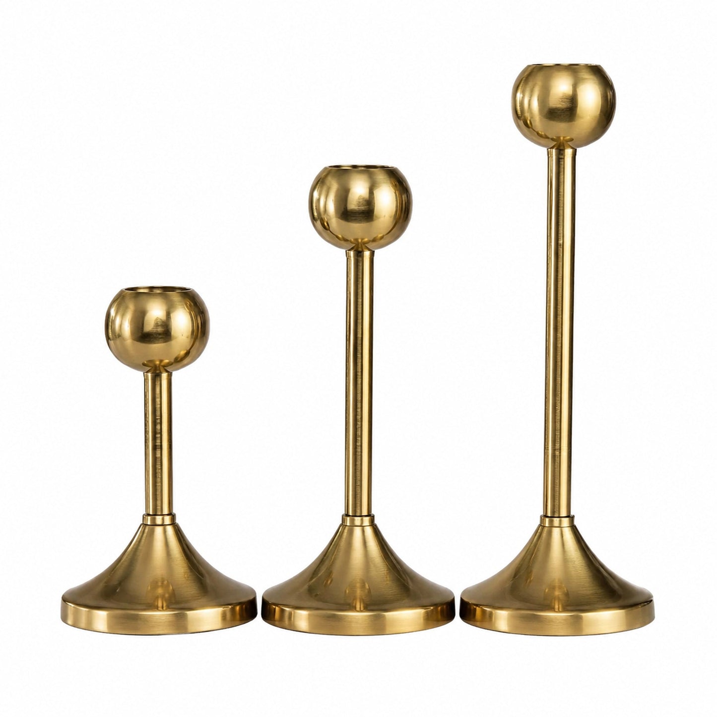 Modern Gold Metal Taper Candle Holder Stand Set of 3 – Graduated Heights | The Indian Aura