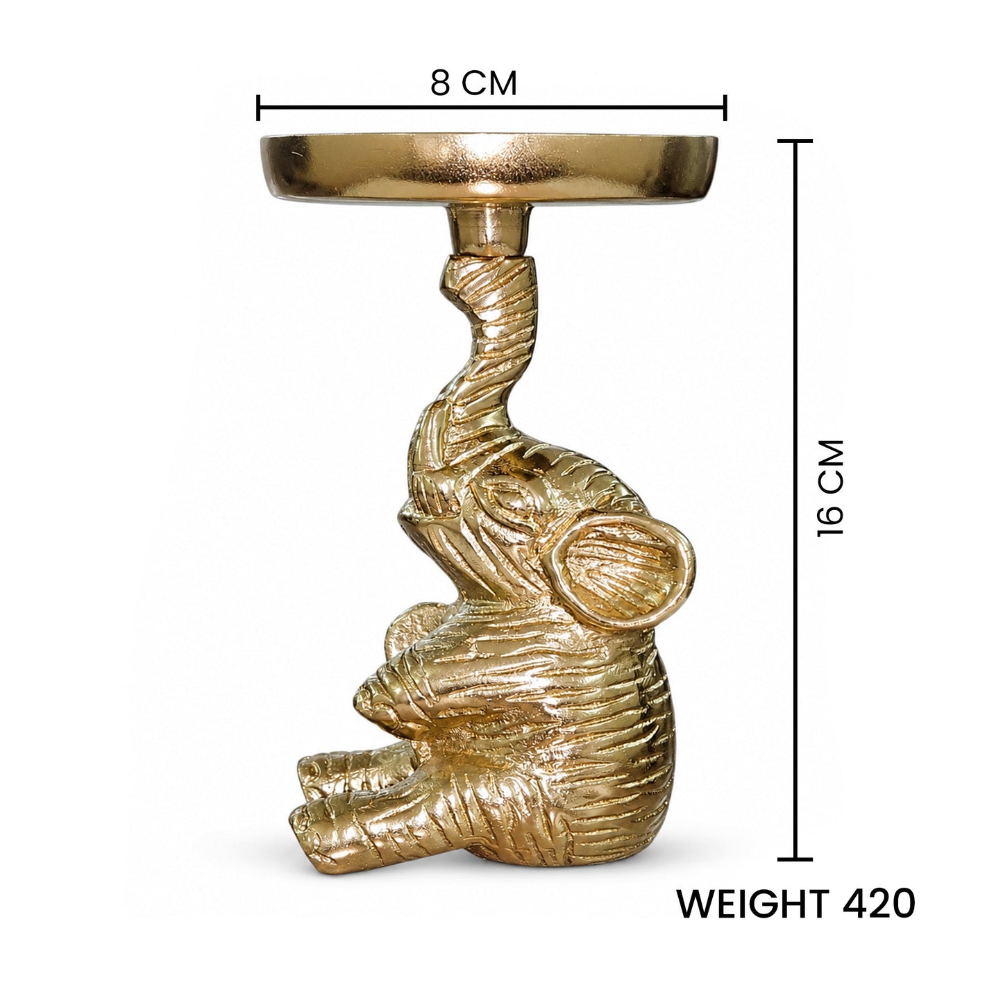 Gold Elephant Pillar Candle Holder Stand – 16 cm Decorative Metal T-Light Holder | The Indian Aura