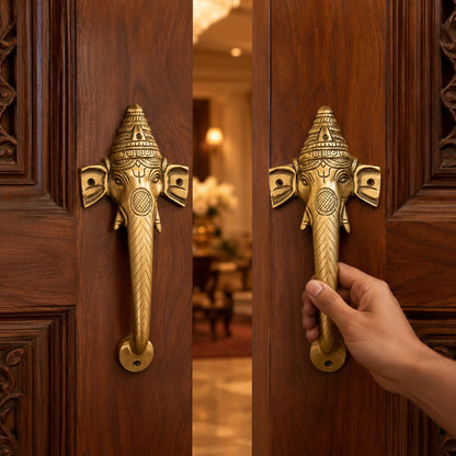 Ganesha Brass Door Handle Pair for Main Door – 10 Inch Antique Finish Elephant Pull Handle, Ethnic Indian Design for Wooden Doors, Temple Doors & Entrance | Auspicious Housewarming Gift,Set-2