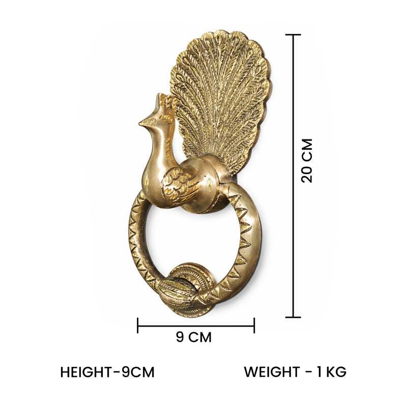 Peacock Brass Door Knocker Ring Handle for Main Door (Medium Size)| The Indian Aura