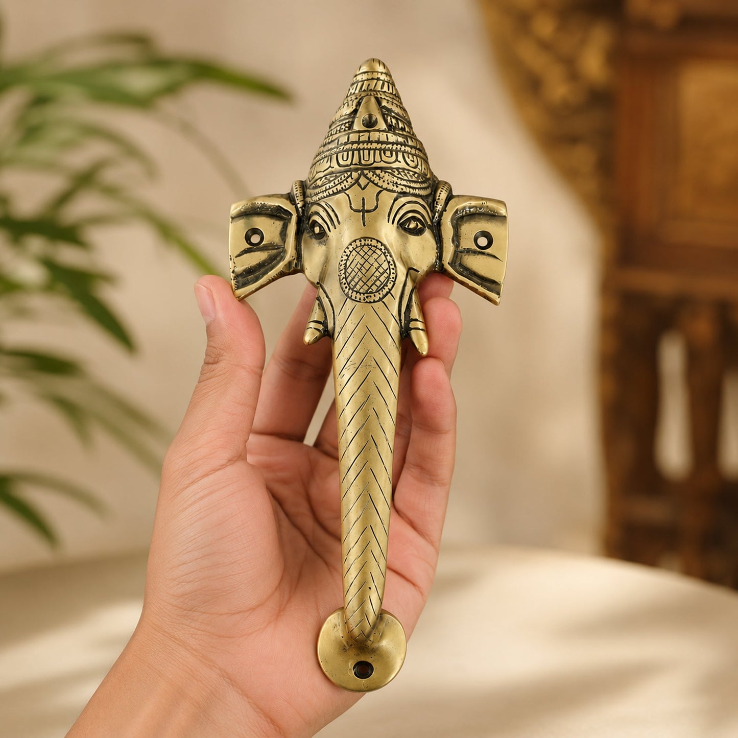 Ganesha Brass Door Handle for Main Door – 10 Inch Antique Finish Elephant Pull Handle,  |Set-1