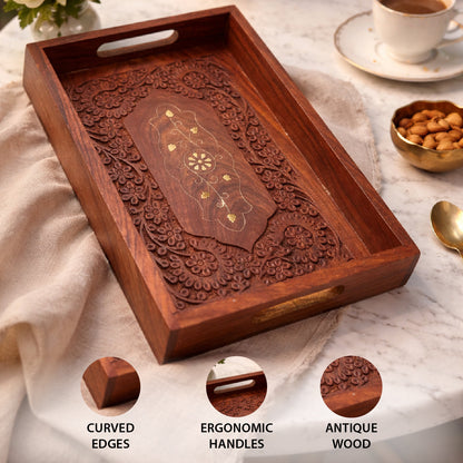 Handcrafted Rosewood Wooden Serving Trays Set of 2 | The Indian Aura