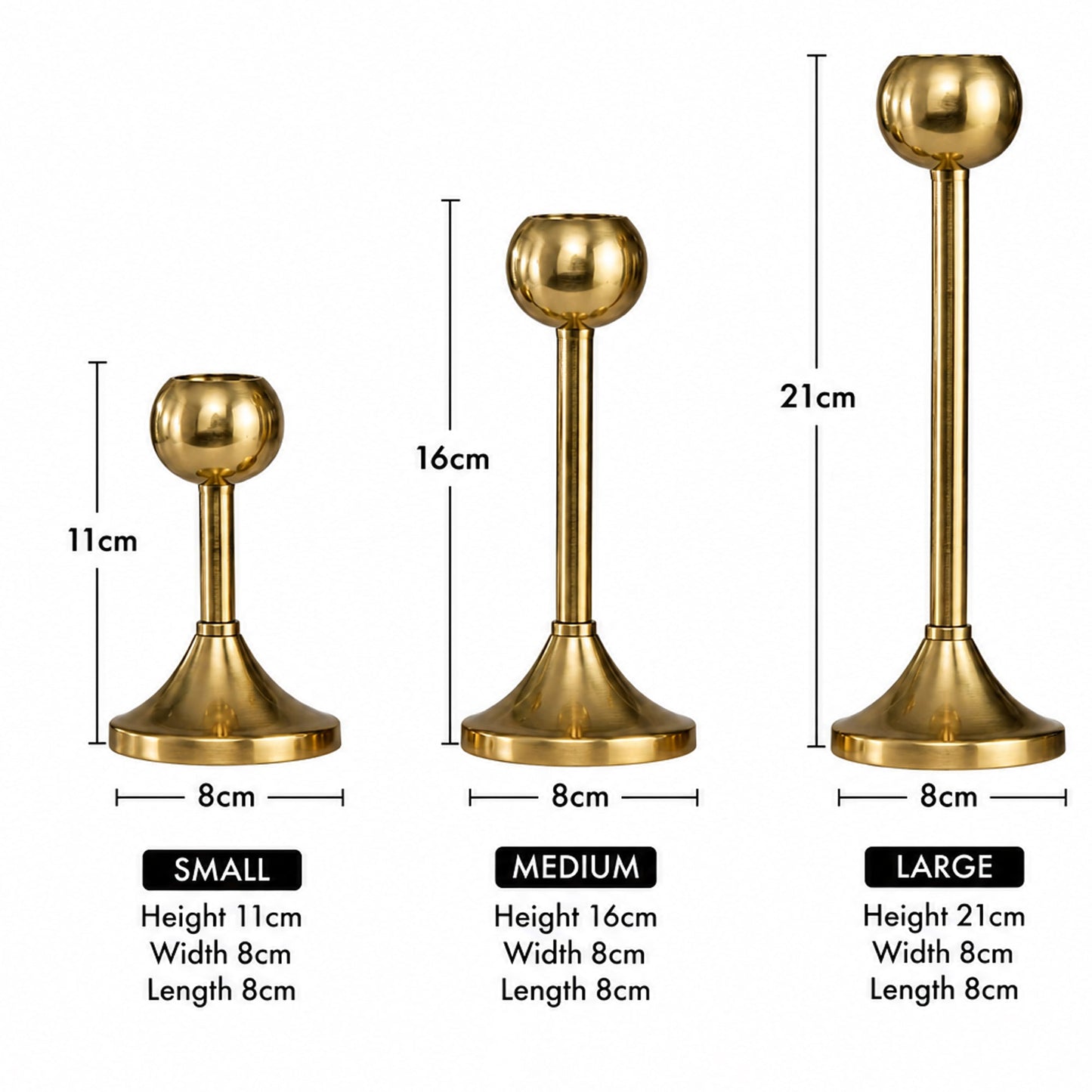 Modern Gold Metal Taper Candle Holder Stand Set of 3 – Graduated Heights | The Indian Aura