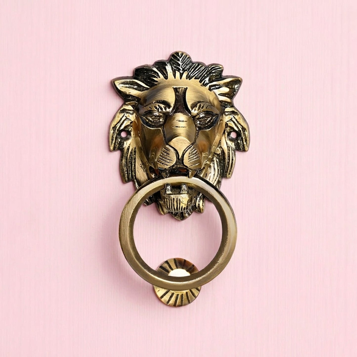 Majestic Handcrafted Lion Guardian Design Brass Door Knocker | The Indian Aura