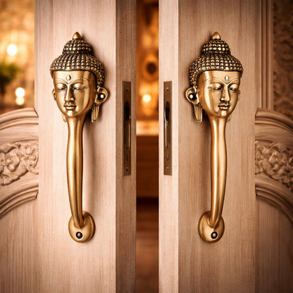 Decorative Buddha Face Brass Door Handle – Spiritual Gautam Buddha Design Set of 2