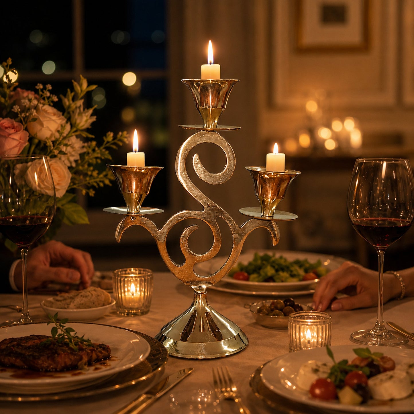 Brass Three Arm Candle Stand Antique Finish Decorative Candle Holder for Home Decor & Gifting| The Indian Aura