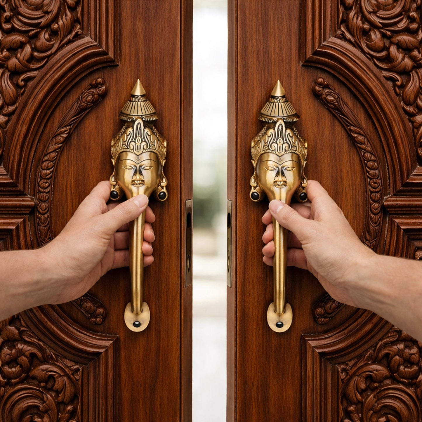 Goddess Face Brass Door Handle – Traditional Indian Design Set of 2