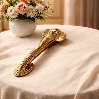 Ganesha Brass Door Handle with Golden Crown - Antique Dhanvantri Design