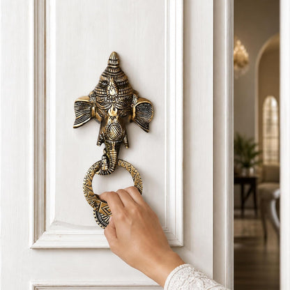 Brass Door Knocker, Divine Blessings Ganesha, Vintage Style, Decorative Hardware for Main Door Entrance