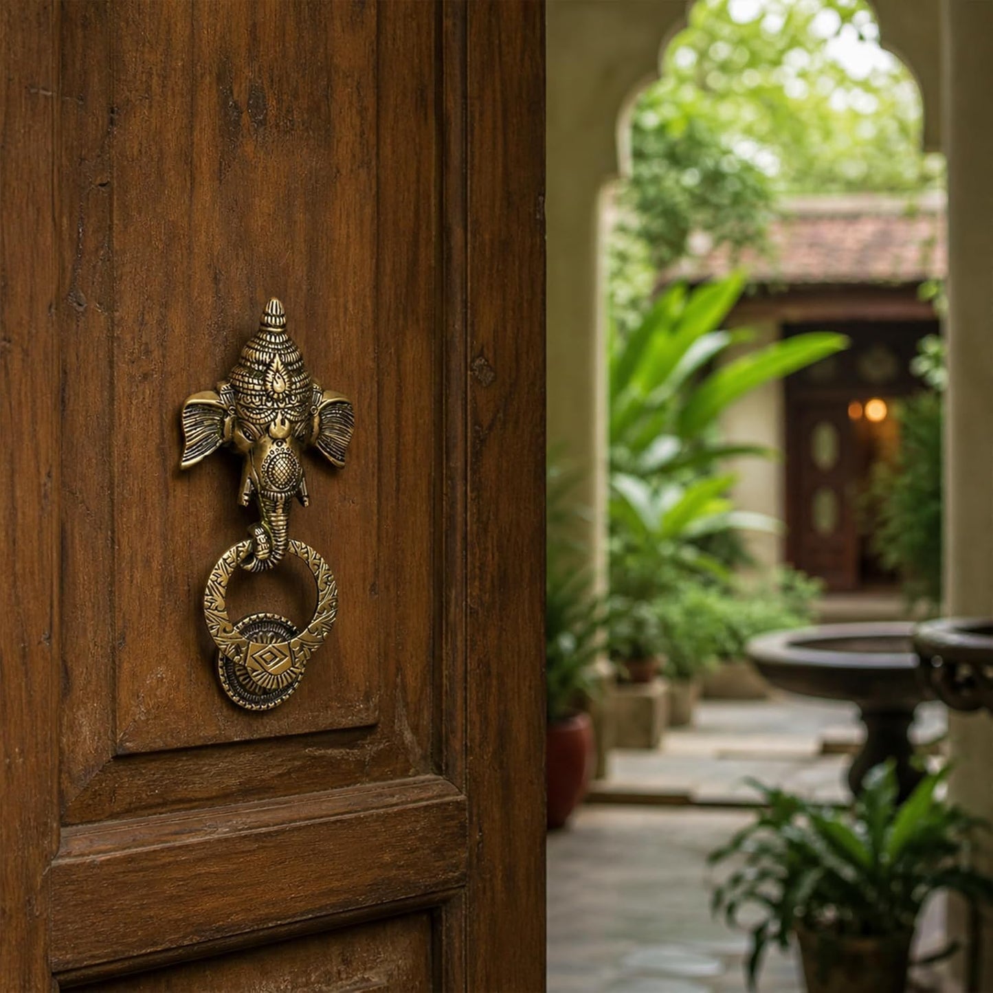 Brass Door Knocker, Divine Blessings Ganesha, Vintage Style, Decorative Hardware for Main Door Entrance