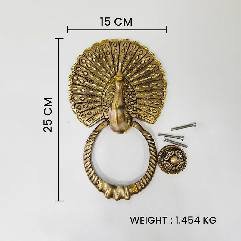 Antique Gold Finish Royal Peacock Front Door Knocker (Large Size) | The Indian Aura