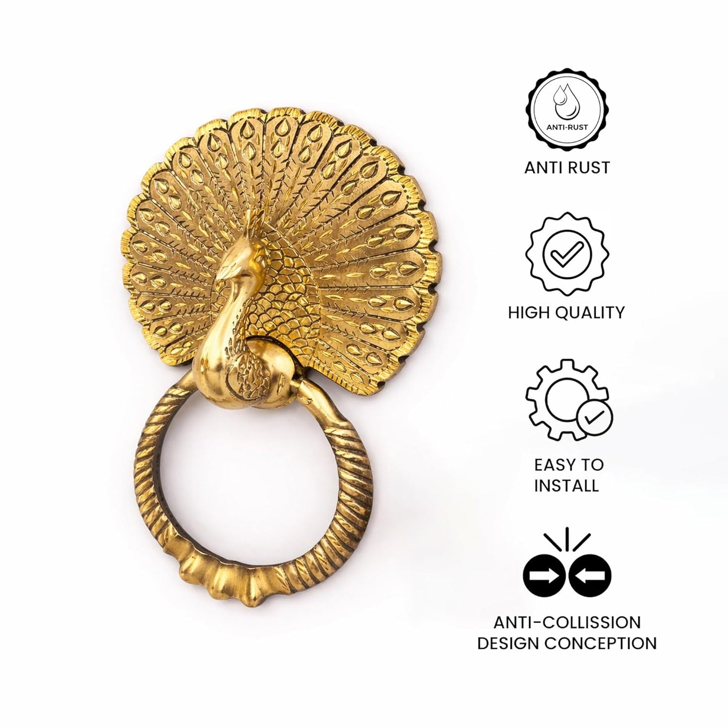 Antique Gold Finish Royal Peacock Front Door Knocker (Large Size) | The Indian Aura
