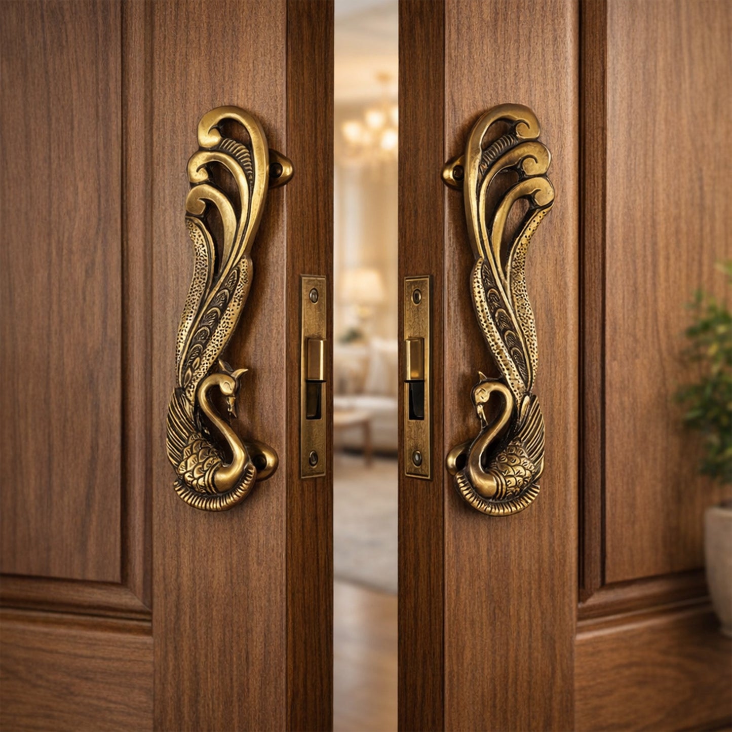 Antique Swan Brass Door Handle Set – Luxury Vintage | The Indian Aura