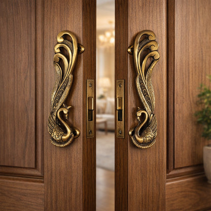Antique Swan Brass Door Handle Set – Luxury Vintage | The Indian Aura