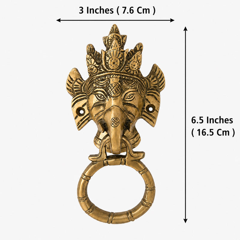 Lord Ganesha Brass Door Knocker for Main Door – Antique Finish Ganpati Vastu Face with Ring, 6.5 Inch Ethnic Indian Elephant Design | Auspicious Entrance Decor & Housewarming Gift