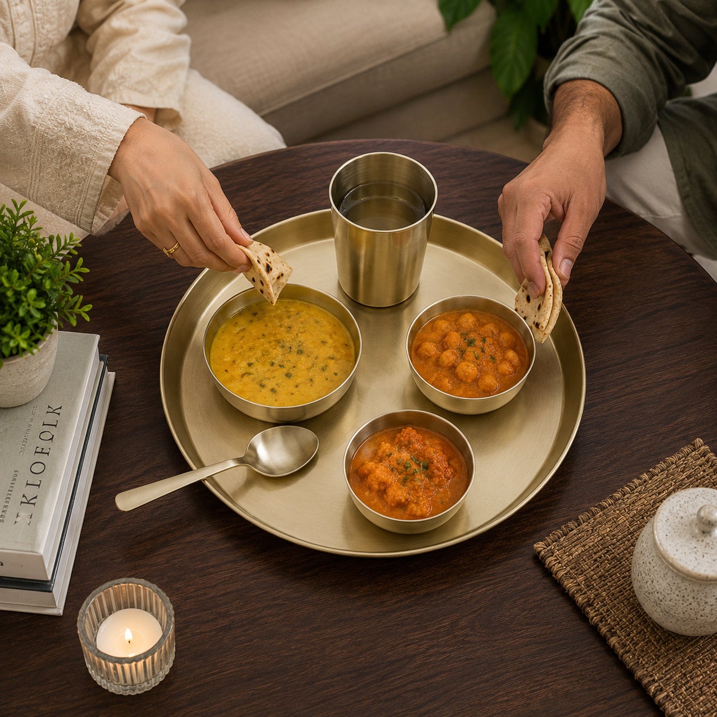 Pure Kansa Matte Finish 12 Inch Thali Dinner Set – Traditional Ayurvedic Dinnerware for Healthy & Elegant Dining