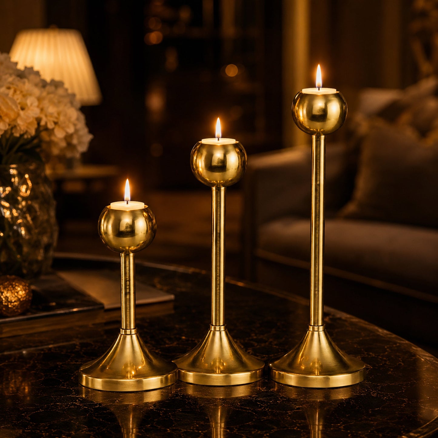 Modern Gold Metal Taper Candle Holder Stand Set of 3 – Graduated Heights | The Indian Aura