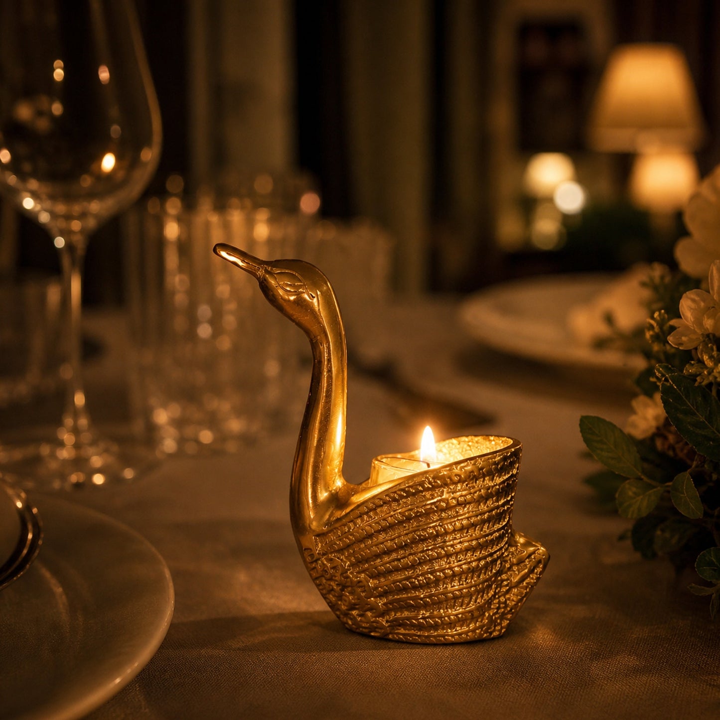 Swan Tealight Candle Holder Set for Home Decor & Dining Table (Pair) | The Indian Aura