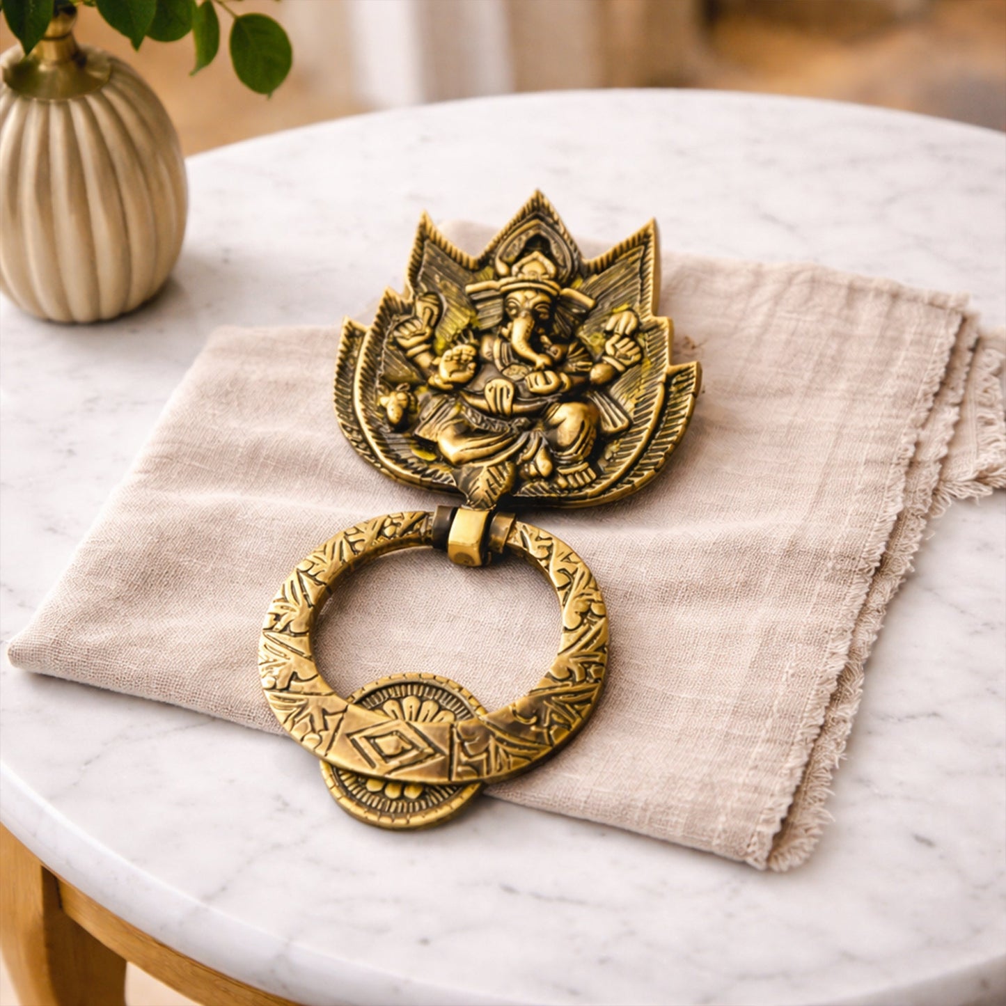 Handcrafted Celestial Ganesha Brass Door Knocker for Main Door | The Indian Aura