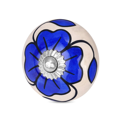 Handcrafted Blue Floral Ceramic Drawer Knob | The Indian Aura