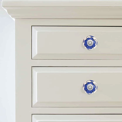 Handcrafted Blue Floral Ceramic Drawer Knob | The Indian Aura