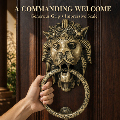 Handcrafted Lion King Brass Door Knocker for Main Door – 3 kg  Antique Finish