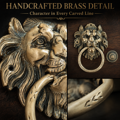 Handcrafted Imperial Crest Lion Brass Door Knocker – 1100 g  Antique Finish