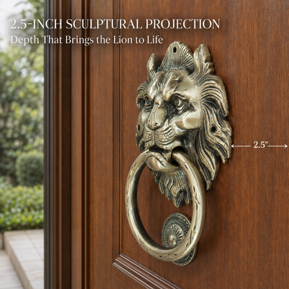 Handcrafted Imperial Crest Lion Brass Door Knocker – 1100 g  Antique Finish