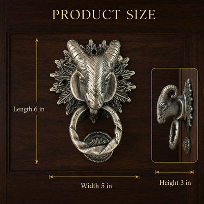 Regal Heritage Ram Head Door Knocker – Antique Brass Finish | The Indian Aura