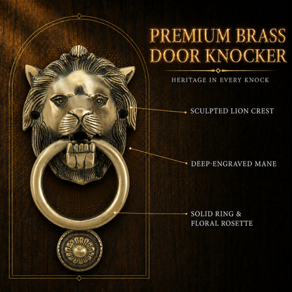 Heritage Sentinel Compact Lion Head Door Knocker – Antique Brass Finish | The Indian Aura