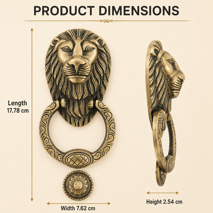 Regal Lion Head Door Knocker with Engraved Ring – Antique Brass Finish | The Indian Aura