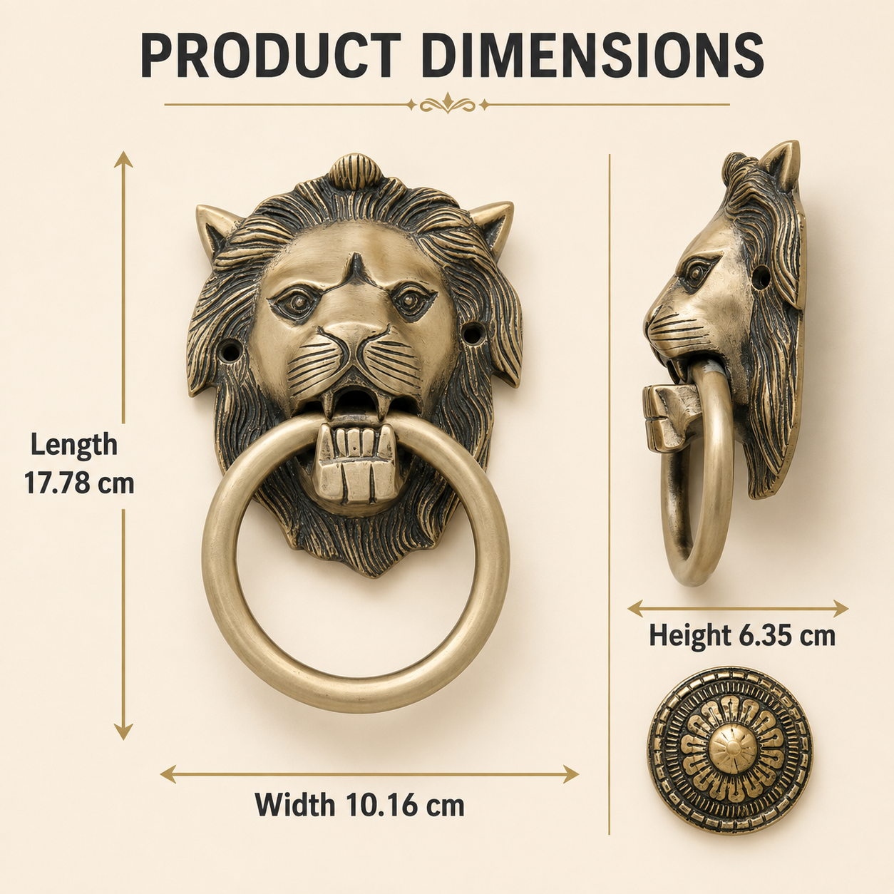 Heritage Sentinel Compact Lion Head Door Knocker – Antique Brass Finish | The Indian Aura