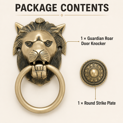 Heritage Sentinel Compact Lion Head Door Knocker – Antique Brass Finish | The Indian Aura