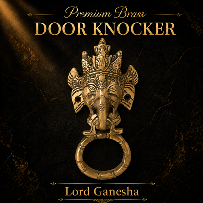 Lord Ganesha Brass Door Knocker for Main Door – Antique Finish Ganpati Vastu Face with Ring, 6.5 Inch Ethnic Indian Elephant Design | Auspicious Entrance Decor & Housewarming Gift