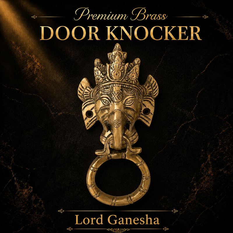 Lord Ganesha Brass Door Knocker for Main Door – Antique Finish Ganpati Vastu Face with Ring, 6.5 Inch Ethnic Indian Elephant Design | Auspicious Entrance Decor & Housewarming Gift