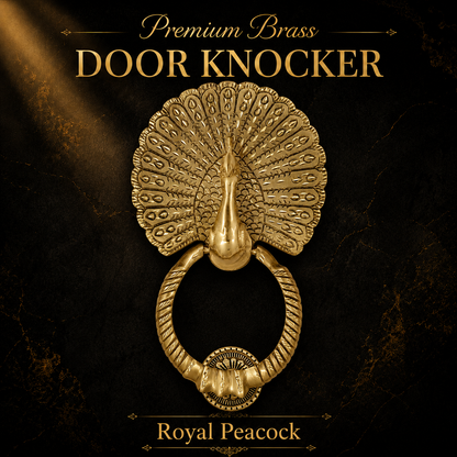 Antique Gold Finish Royal Peacock Front Door Knocker (Large Size) | The Indian Aura