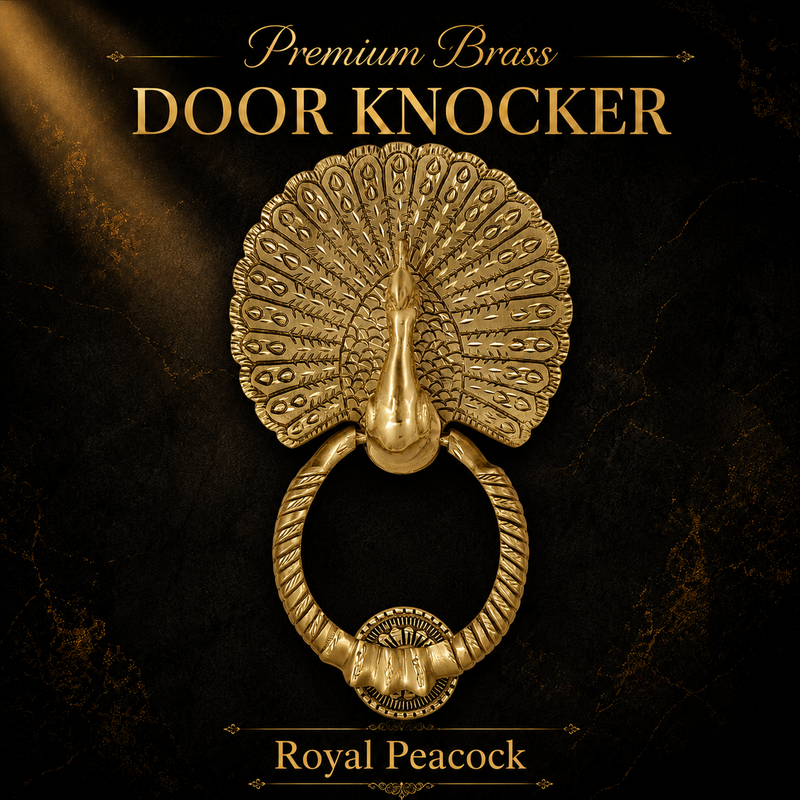 Antique Gold Finish Royal Peacock Front Door Knocker (Large Size) | The Indian Aura