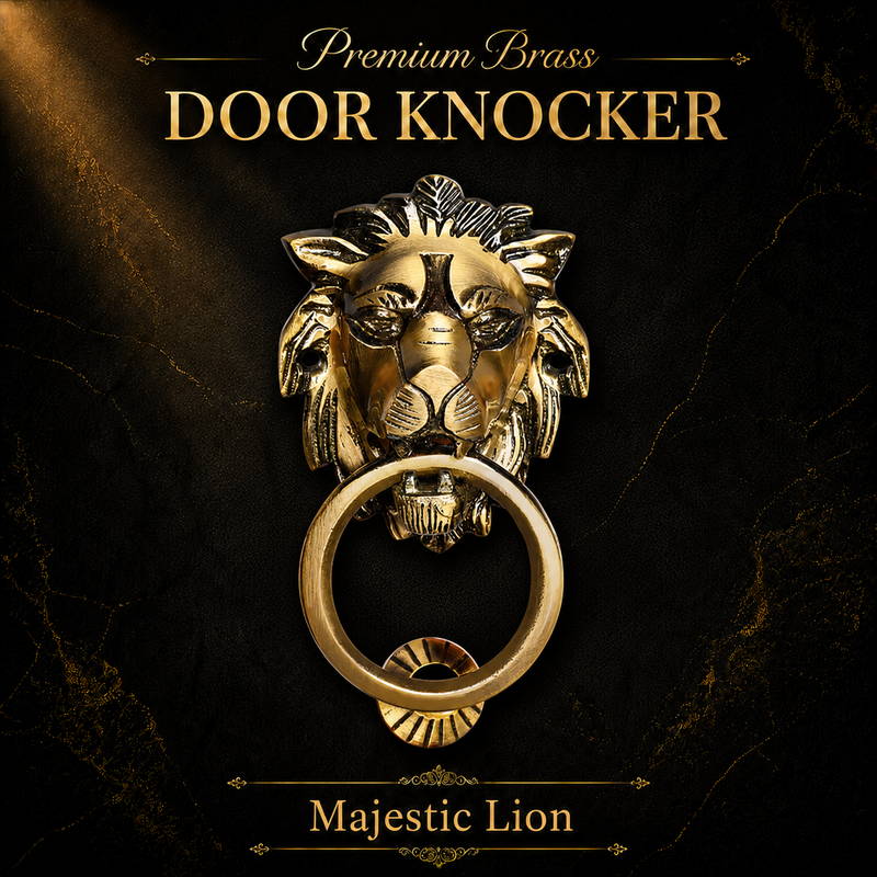Majestic Handcrafted Lion Guardian Design Brass Door Knocker | The Indian Aura