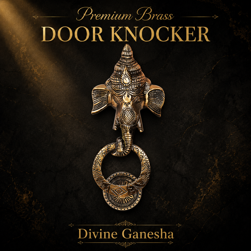 Brass Door Knocker, Divine Blessings Ganesha, Vintage Style, Decorative Hardware for Main Door Entrance