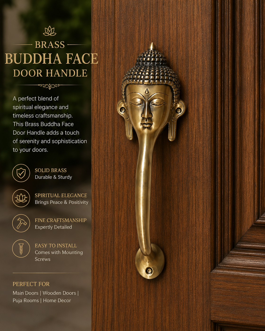 Decorative Buddha Face Brass Door Handle – Spiritual Gautam Buddha Design