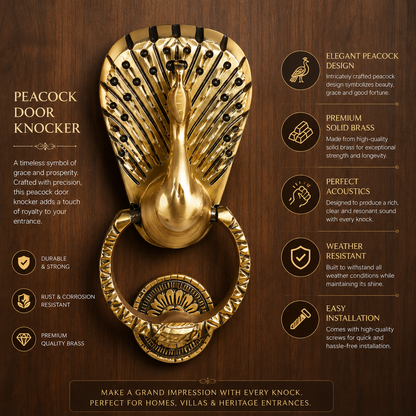 Opulent Peacock Majesty Royal Design Brass Door Knocker | The Indian Aura