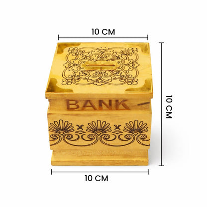 The Indian Aura Handmade Wooden Piggy Bank with Lock and Key