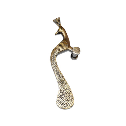 Handcrafted Brass Door Handle – Elegant Peacock Design (Left Turned)