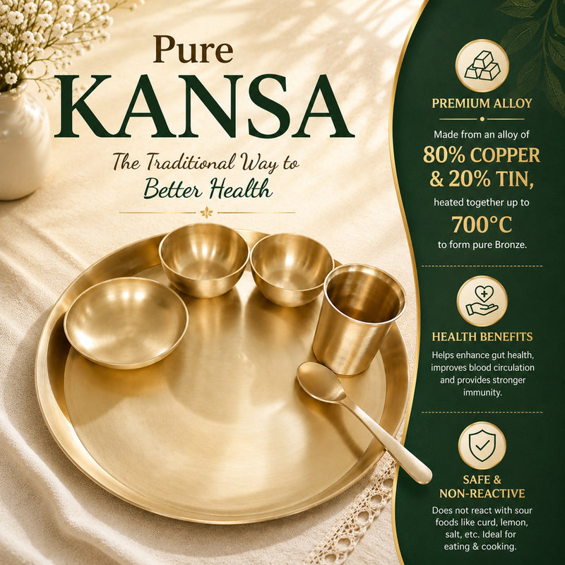 Pure Kansa Matte Finish 12 Inch Thali Dinner Set – Traditional Ayurvedic Dinnerware for Healthy & Elegant Dining